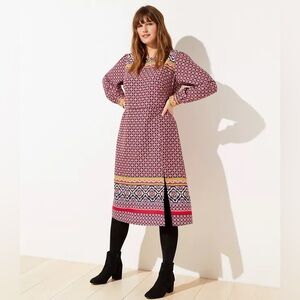 NWT Loft Plus Long Sleeve Midi Dress Multicolor Mosaic Geometric Print Size 18